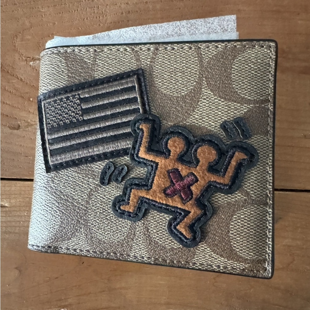 Coach Keith Haring Double Billfold Wallet In Signature Canvas With Patches